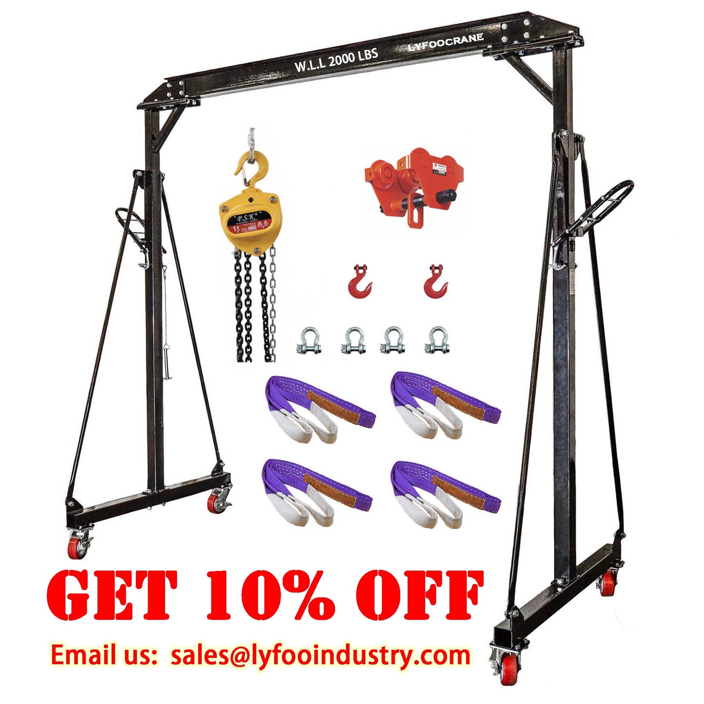 Adjustable Gantry Crane System 1 Ton with Lifting kit , Portable Shop Gantry Hoist Rated 2,000 LB, Portable Gantry Crane