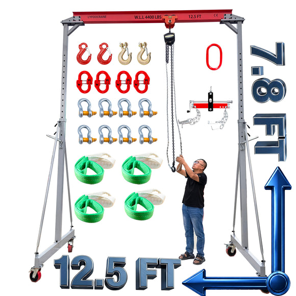 Adjustable Gantry Crane Kit 4400 LBS - 12.5 FT (Low Roof Type)