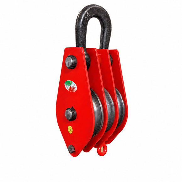 Triple-Sheave Pulley Block with Eye Attachment