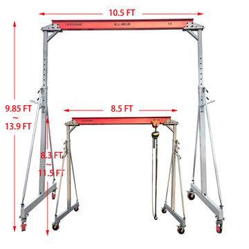 Extra Large Adjustable Gantry Crane, Capacity 2000 LBS  Width 10.5 FT with Manual Hoist and Rigging Product - 0