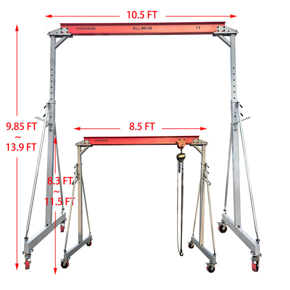Extra Large Adjustable Gantry Crane, Capacity 2000 LBS  Width 10.5 FT with Manual Hoist and Rigging Product